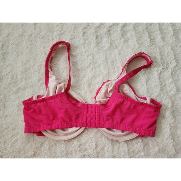 Cacique 44D Bra Pink Floral Lace Underwire Back Closure Adjustable Straps - Picture 4 of 8